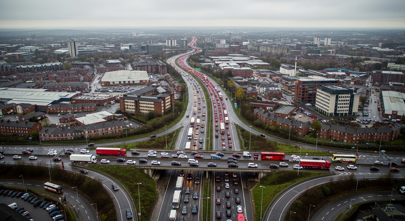 Busy motorway traffic on the M60 in Greater Manchester