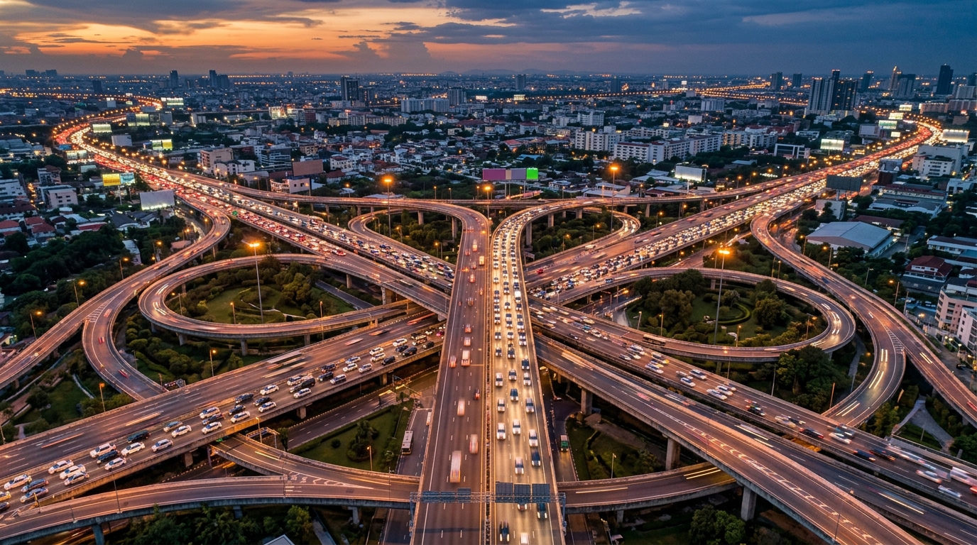 Busy motorway interchange in Greater Manchester, a hotspot for accident recovery and vehicle storage demand