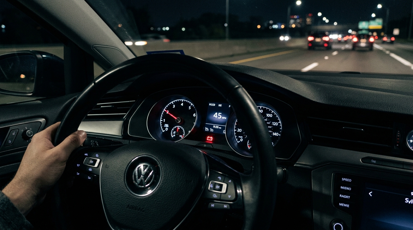 Battery warning light illuminated on a car dashboard
