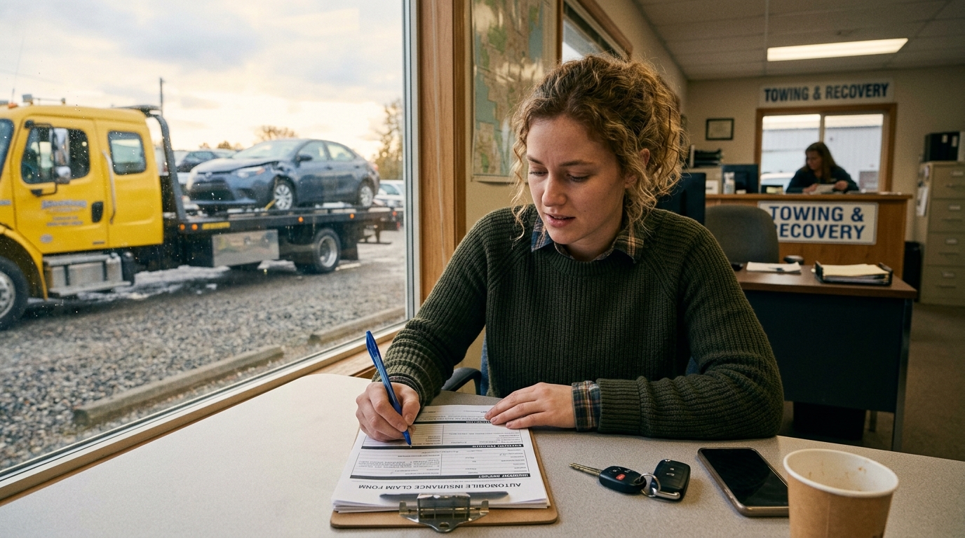 Person filling in insurance claim paperwork after a road accident in Manchester to recover vehicle costs